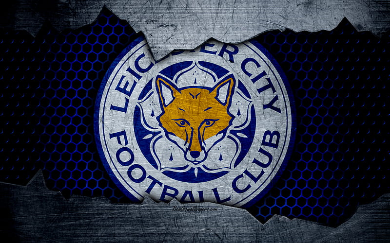 Leicester City FC football, Premier League, England, Leicester emblem, logo, football club, wolves, Leicester, UK, metal texture, grunge, HD wallpaper