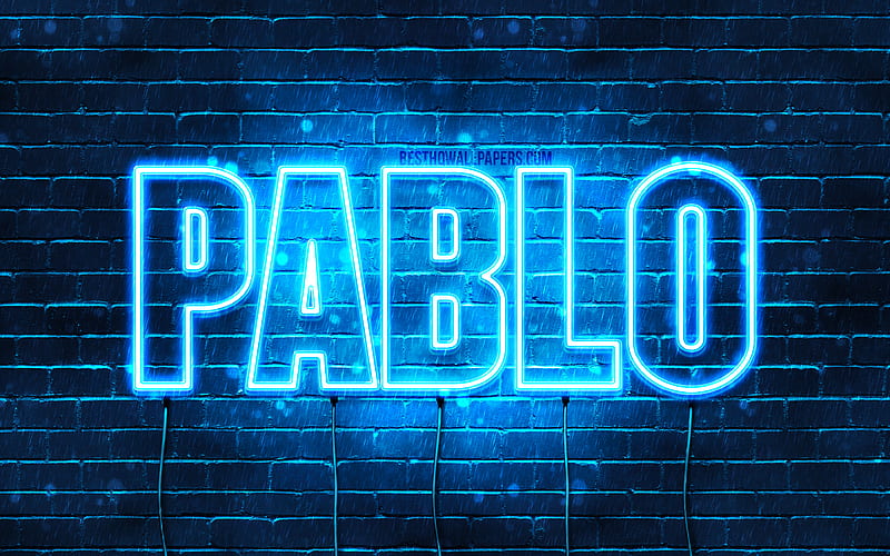 Pablo with names, horizontal text, Pablo name, blue neon lights, with Pablo name, HD wallpaper