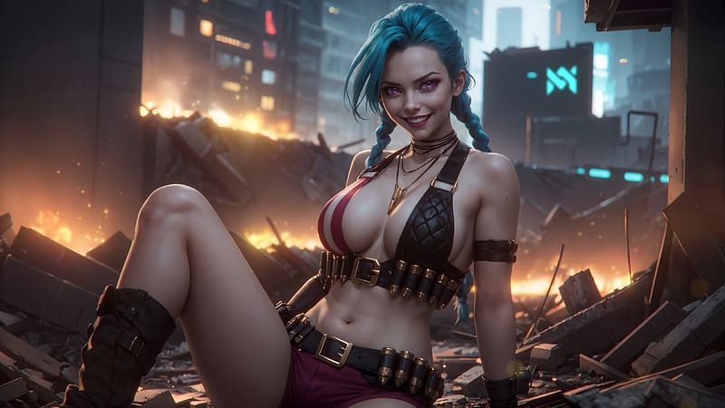 Jinx, frumusete, game, fantasy, gorgeous, girl, art, lol, superb, HD wallpaper