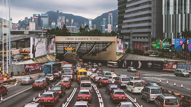 Rush hour in HongKong, Trafgic, carros, Busses, Taxi, Buildings, Traffic, Hongkong, Transport, Posters, Roads, HD wallpaper