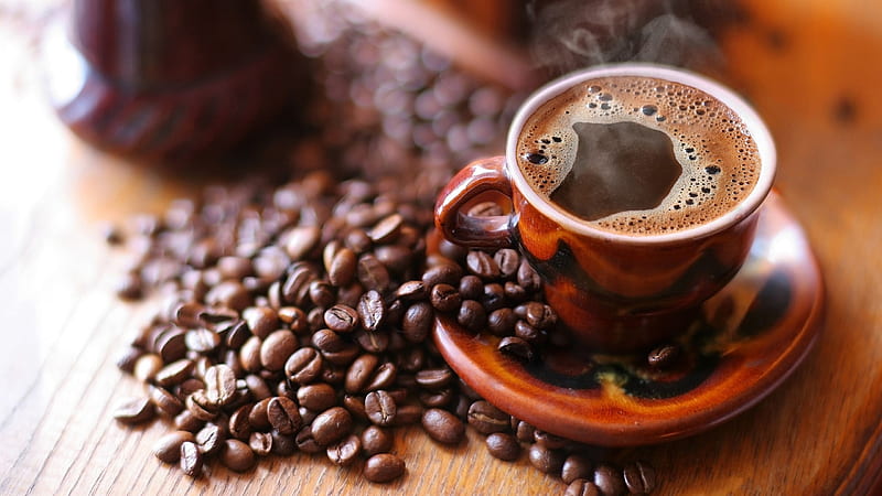 Brown Coffee Mug And Coffee Beans Brown Aesthetic, HD wallpaper