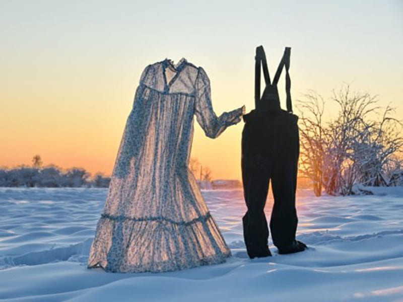 Couple, dress, jumpsuit, winter, frost, HD wallpaper