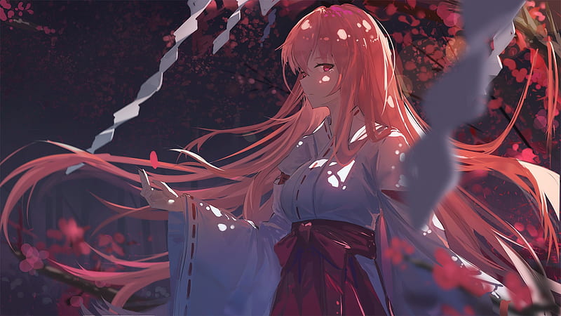 HD wallpaper: anime girl, profile view, pink hair, red eyes, coat