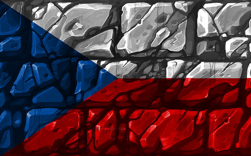 Czech flag, brickwall European countries, national symbols, Flag of Czech Republic, creative, Czech Republic, Europe, Czech Republic 3D flag, HD wallpaper