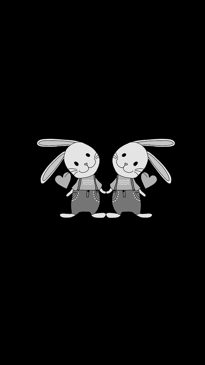 Happy bunnies, Easter, black white, bunny, chicken, eggs, happy Easter, holiday, rabbits, spring, HD phone wallpaper