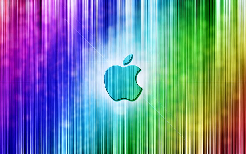 Apple logo, lines, rainbow, creative, HD wallpaper