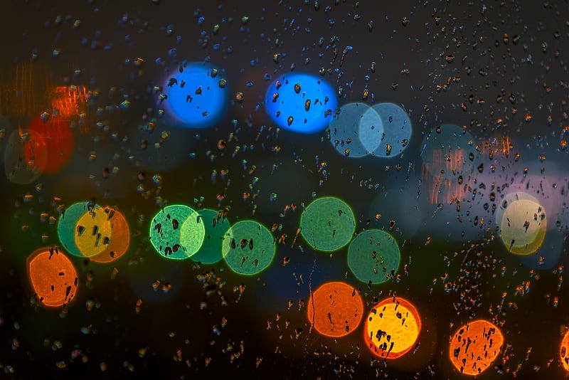 glare, colorful, drops, glass, rain, HD wallpaper