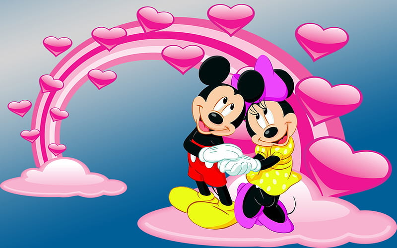 Mickey and Minnie Mouse in love, cute, mouse, heart, pink, mickey, minnie,  couple, HD wallpaper | Peakpx