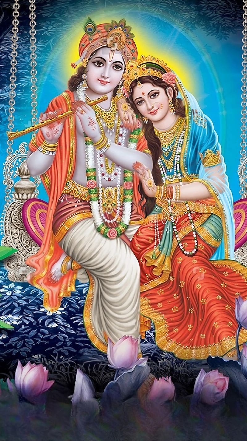 Radhe Krishna , Swinging, radha and krishna swinging, lord, god, HD phone wallpaper