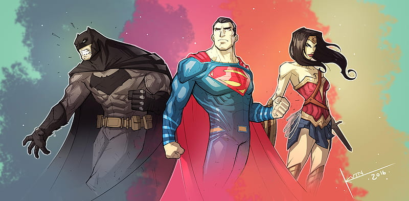 Superman Wonder Woman Batman Heroicly, superman, batman, wonder-woman, artwork, digital-art, superheroes, HD wallpaper
