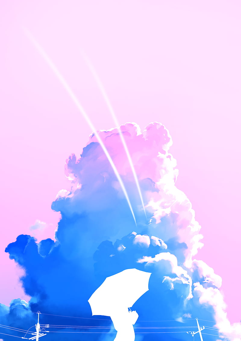 illustration, sky, clouds, portrait display, pink, blue, vertical, HD phone wallpaper
