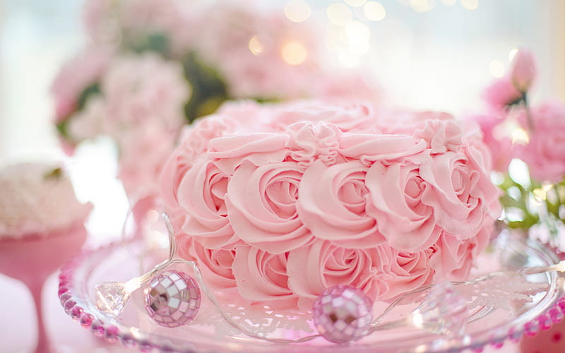 wedding pink cake, pink cream roses, decoration, wedding concepts, cakes, sweets, HD wallpaper