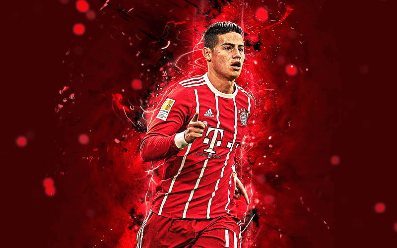 James Rodriguez, abstract art, football stars, Bayern Munich, soccer, Rodriguez, Bundesliga, footballers, neon lights, Bayern Munich FC, HD wallpaper