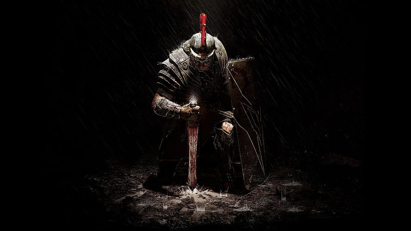 ryse: son of rome, raining, sword and shield, knight, artwork, Games, HD wallpaper