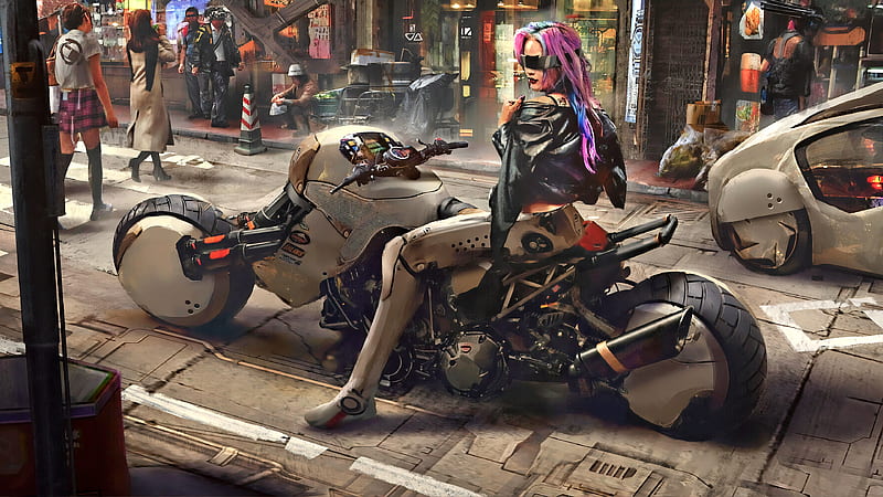 Sci Fi, Cyberpunk, Cyborg, Motorcycle, Woman, HD wallpaper