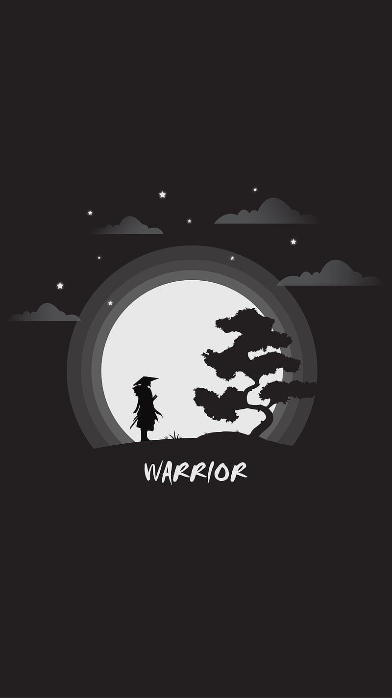 Warrior 1, black , dark, dark , illustration, ninja, samurai, vector, HD phone wallpaper