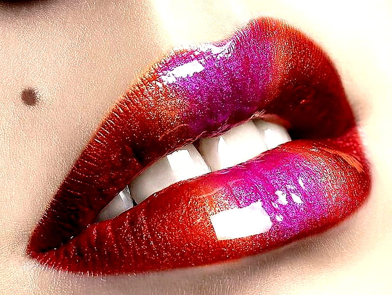 BEAUTIFUL LIP, red, glossy, lip, lipstick, mole, shines, face, lady, white, pink, teeth, HD wallpaper