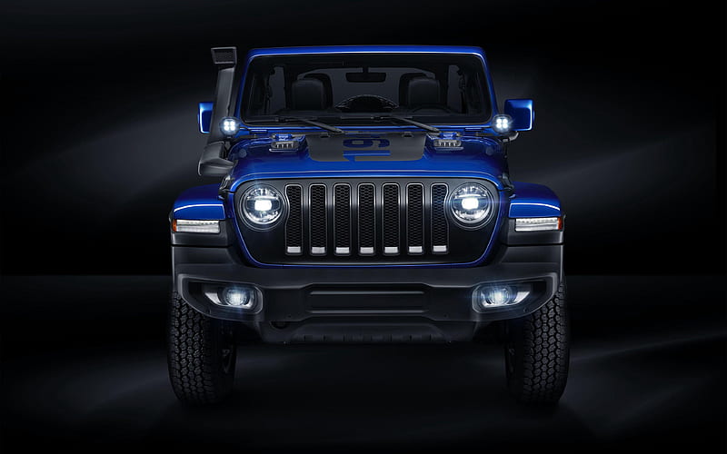 Jeep Wrangler Unlimited Moparized 2018 cars, SUVs, blue jeep, studio, Jeep Wrangler, Jeep, HD wallpaper