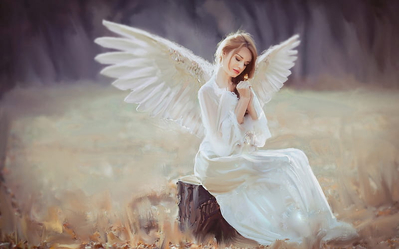 Angel With Wings, angel, artist, artwork, digital-art, wings, HD wallpaper