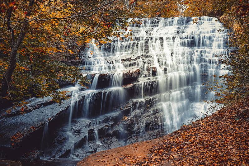 Waterfalls, Waterfall, Fall, Foliage, HD wallpaper