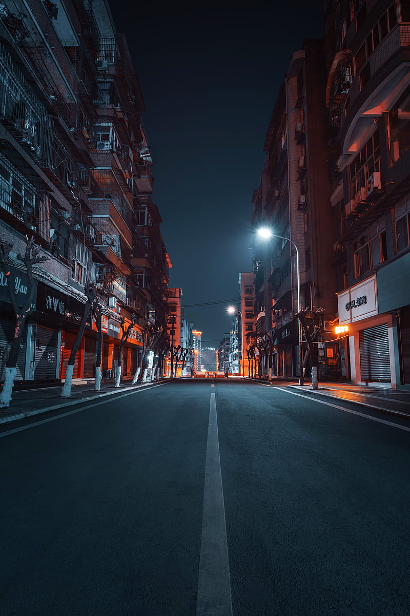 road, city, buildings, street, night, HD phone wallpaper