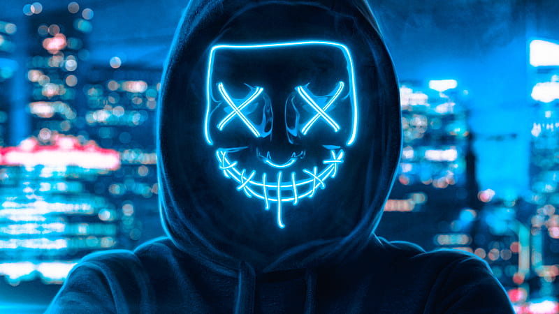 Hoodie Guy Mask Man, hoodie, artist, neon, mask, HD wallpaper