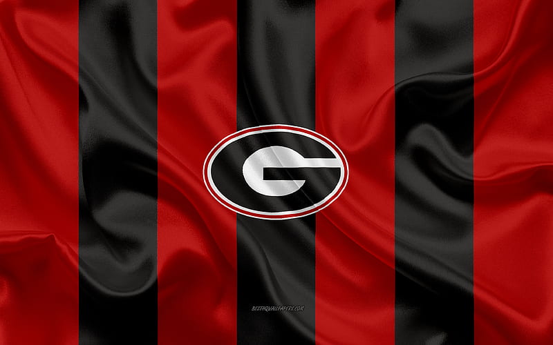 Georgia Bulldogs, American football team, emblem, silk flag, red-black silk texture, NCAA, Georgia Bulldogs logo, Athens, Georgia, USA, American football, Georgia Bulldogs football, HD wallpaper