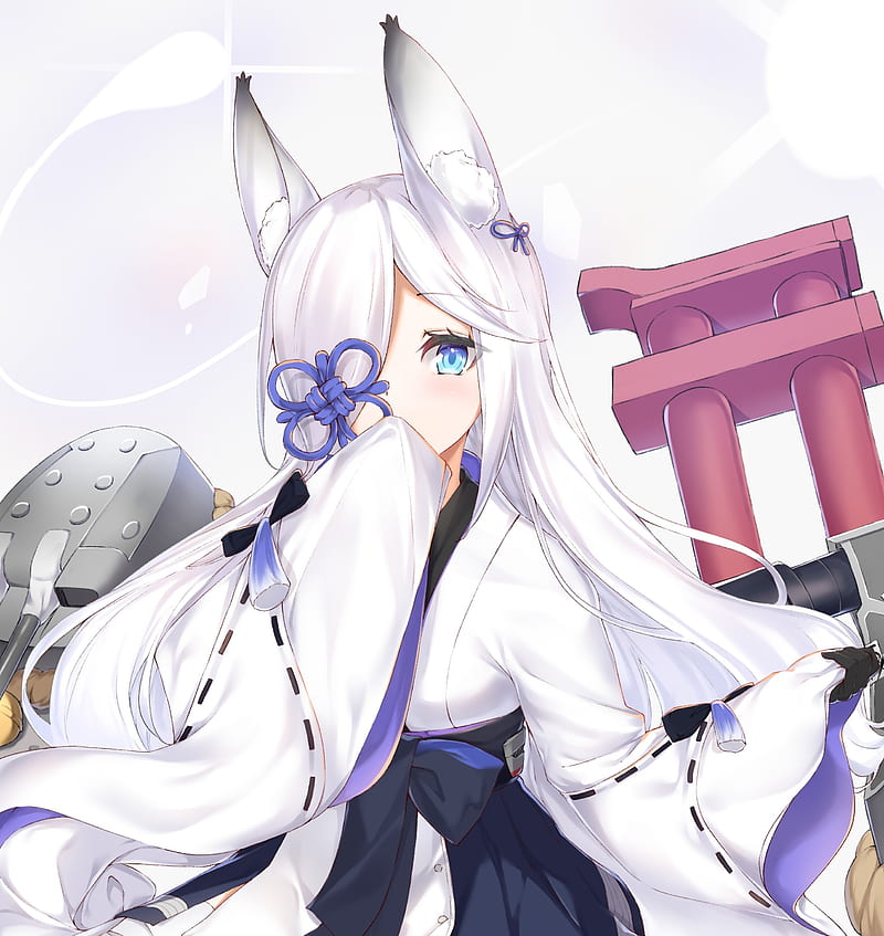 Azur lane, kasumi, white hair, animal ears, torii, japanese clothes, Anime,  HD phone wallpaper | Peakpx