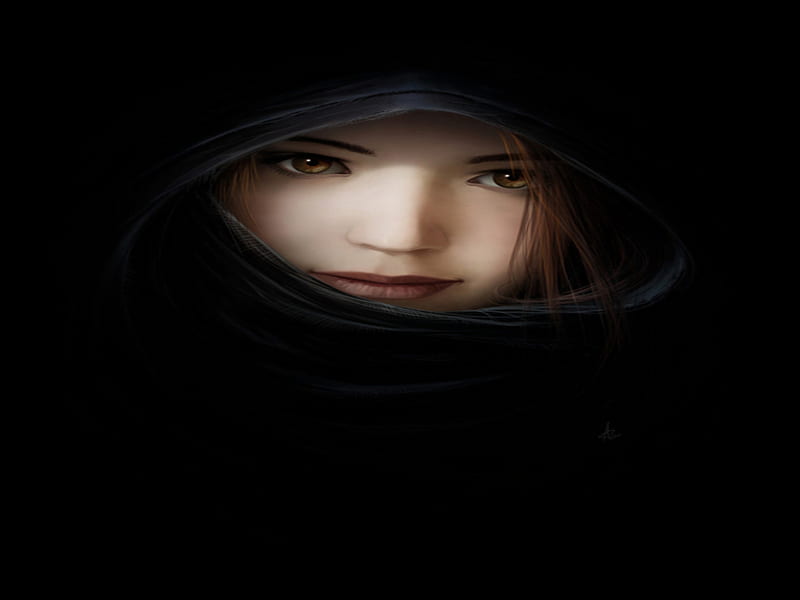 cloak, girl, dark, black, peaceful, woman, HD wallpaper