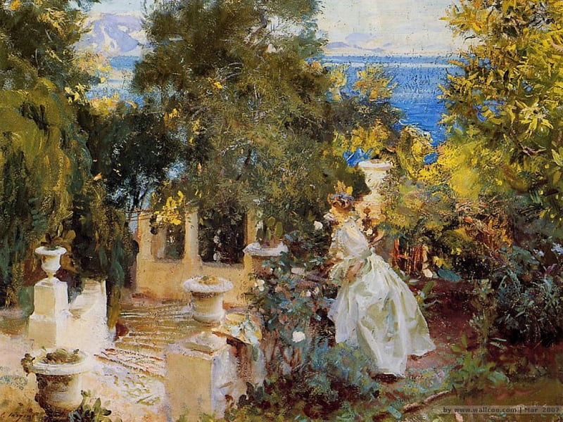 A Garden in Corfu., painting, art, garden, nature, HD wallpaper
