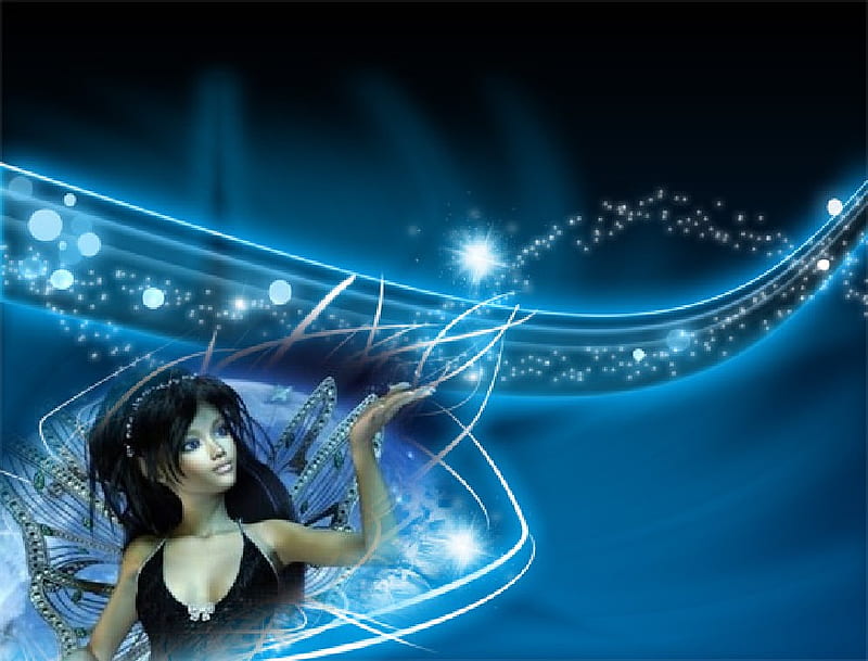 Fairy Magick, blue woman, 3d, faery, magic, abstract, fairy, magik, HD wallpaper