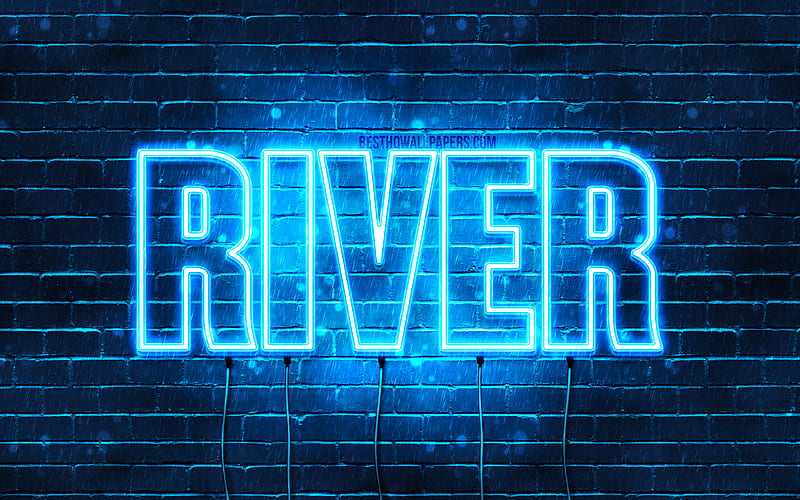 River with names, horizontal text, River name, blue neon lights, with River name, HD wallpaper