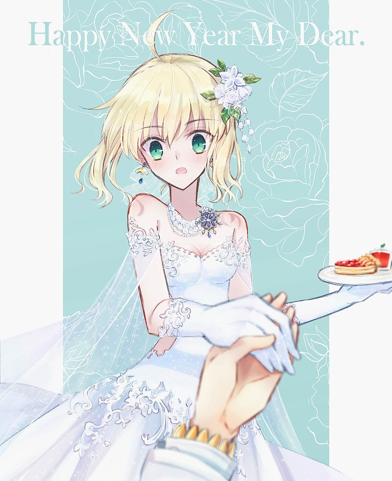 Saber, Fate Series, brides, white dress, cake, anime girls, HD phone wallpaper