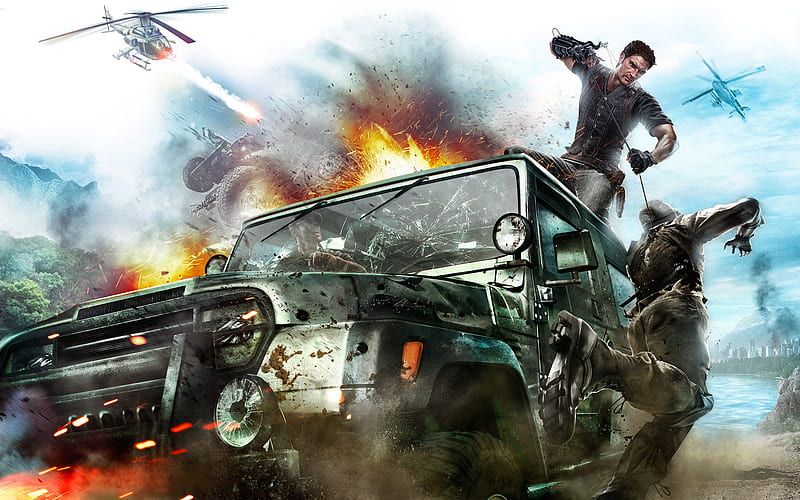 just cause 2, plane, fly, cause, helicopter, car, black, just, HD wallpaper