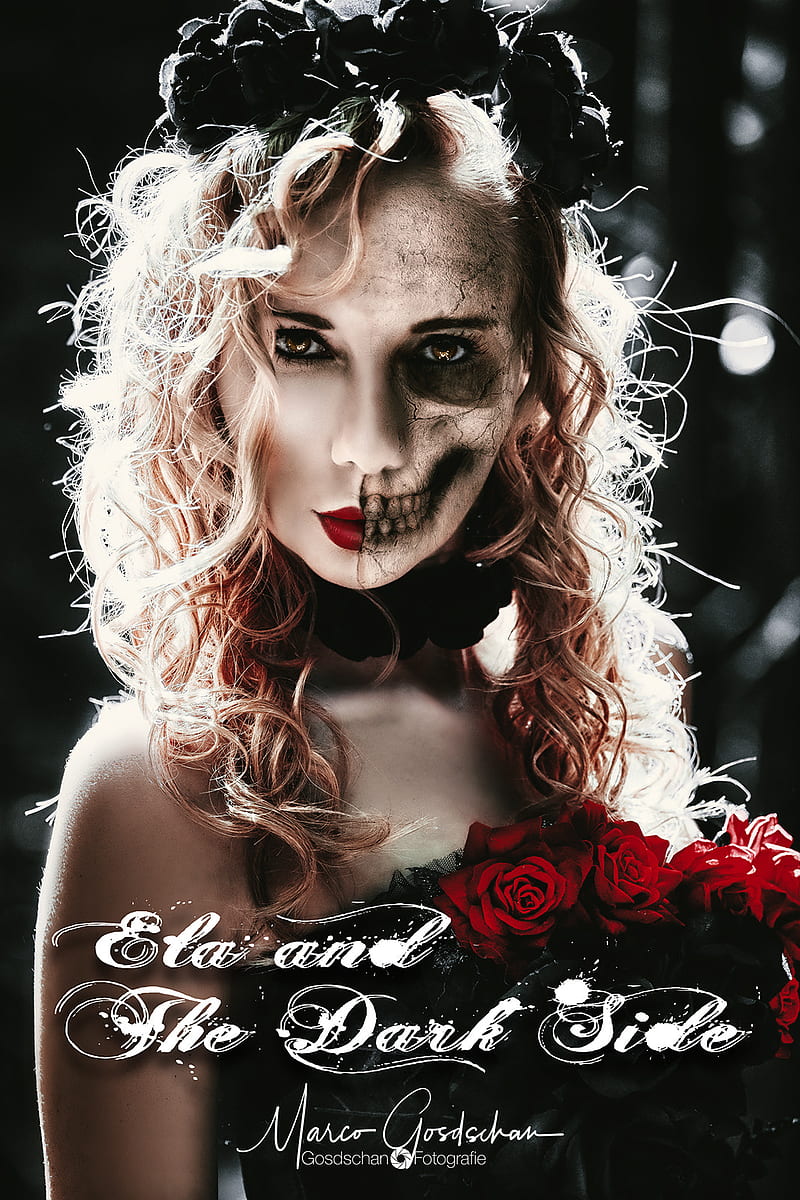 women, , Marco Gosdschan, skull, model, blonde, bones, rose, flowers, dead, HD phone wallpaper
