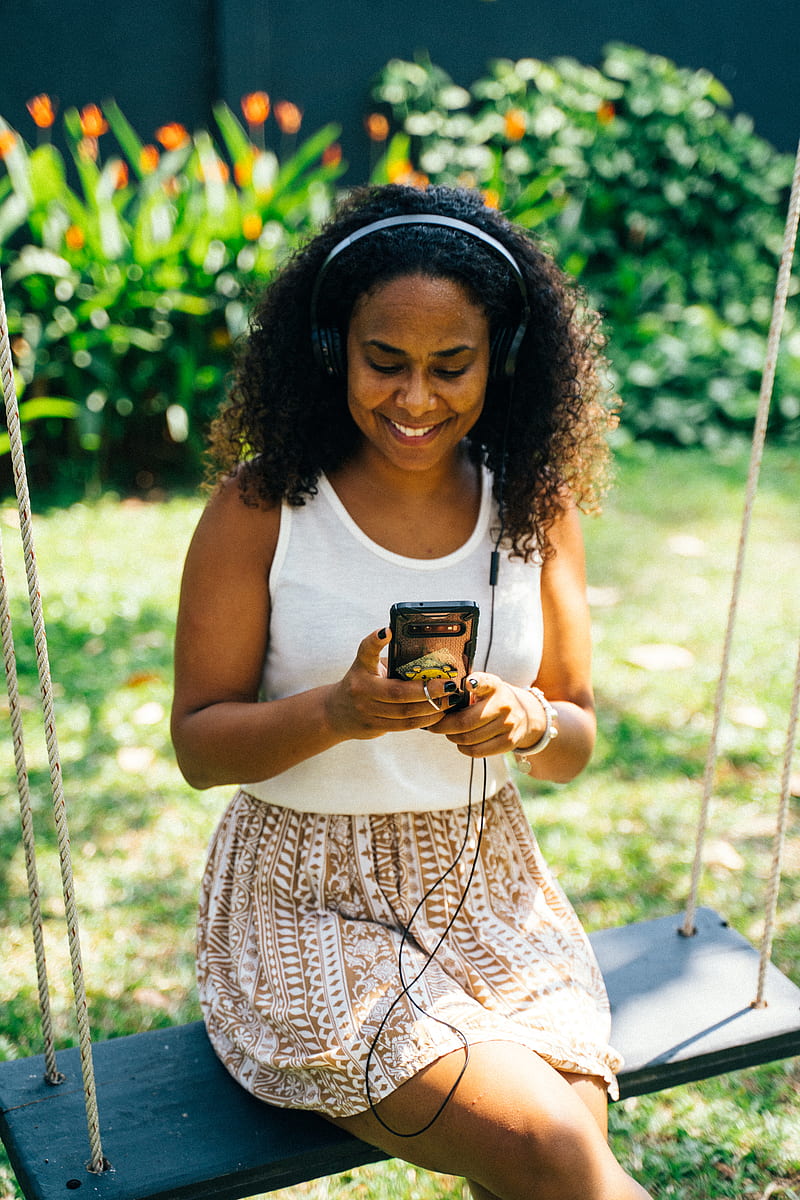 Woman in White Tank Top Holding Black Smartphone, HD phone wallpaper