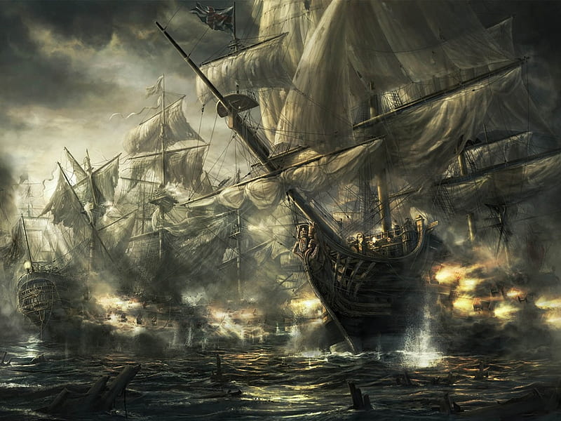 Battle On The Sea, rough waters, storm, ship, high seas, HD wallpaper