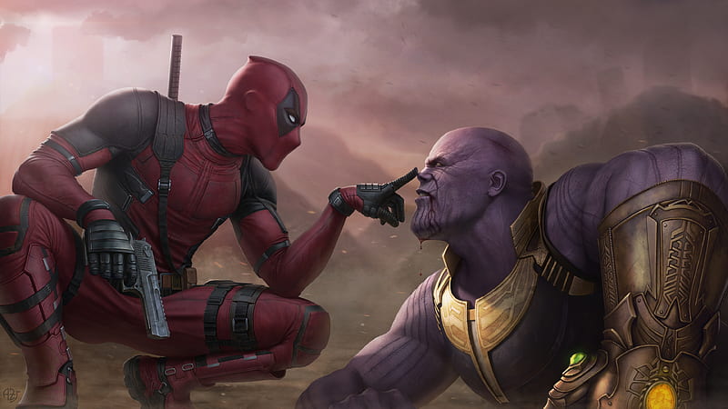Deadpool Vs Thanos , deadpool, thanos, superheroes, artwork, digital-art, artstation, supervillain, HD wallpaper