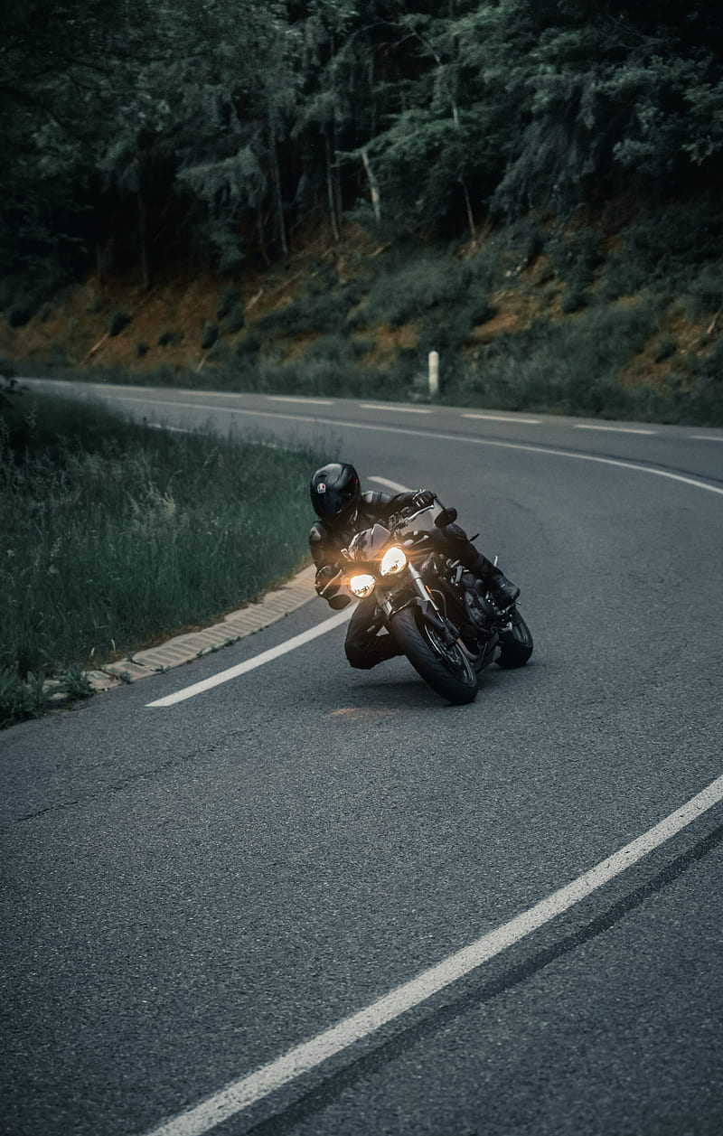 motorcyclist, motorcycle, helmet, racing, headlight, glow, HD phone wallpaper