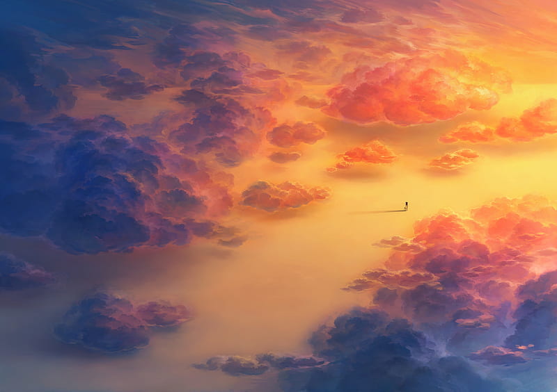 anime landscape, clouds, lonely chair, scenic, Anime, HD wallpaper