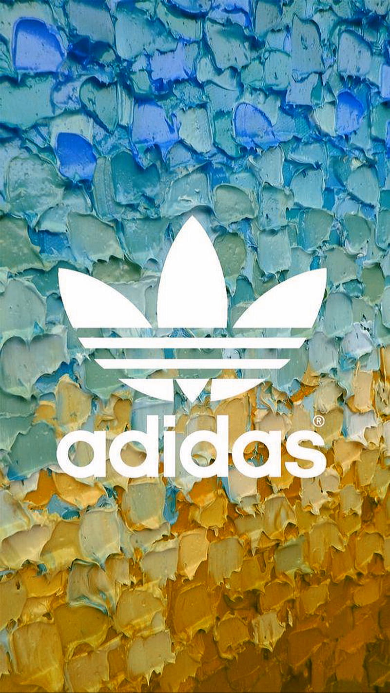 Adidas, abstract, blue, gold, logo, paint, sport, HD phone wallpaper