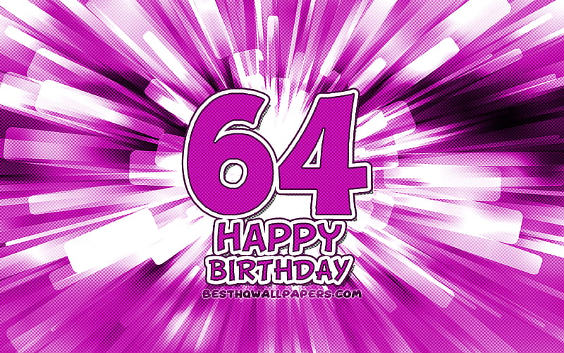 Happy 64th birtay purple abstract rays, Birtay Party, creative, Happy 64 Years Birtay, 64th Birtay Party, 64th Happy Birtay, cartoon art, Birtay concept, 64th Birtay, HD wallpaper