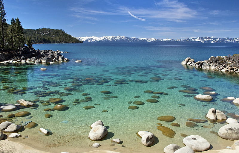 the sky, clouds, snow, trees, mountains, stones, lake Tahoe for , section природа, Lake Tahoe Summer, HD wallpaper