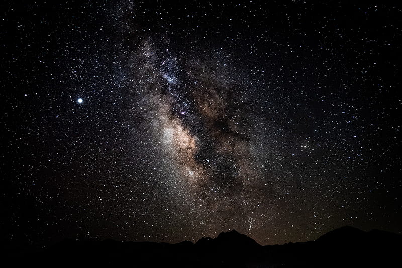 night, nebula, stars, starry sky, hill, HD wallpaper