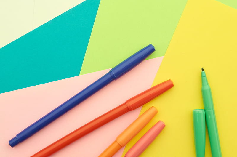 felttip pens, multicolored, paper, surface, HD wallpaper