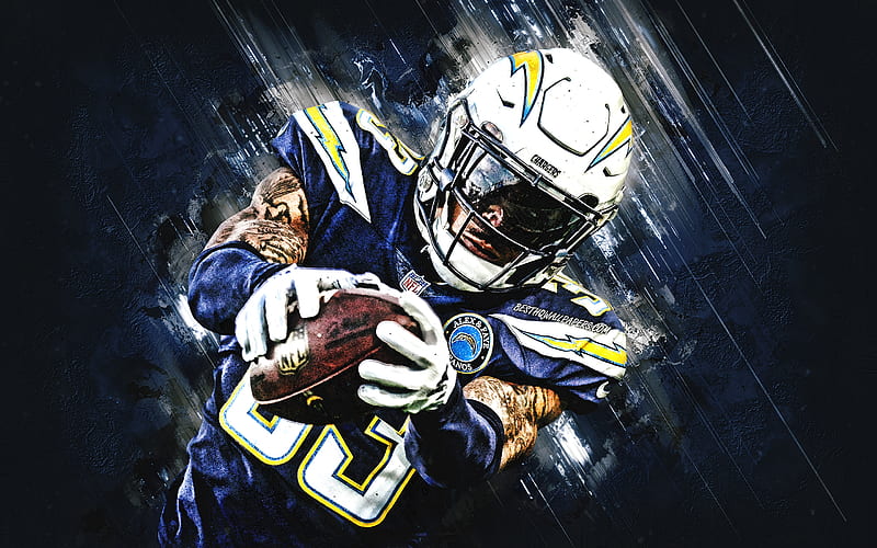 Derwin James, Los Angeles Chargers, NFL, American football, blue stone background, National Football League, USA, HD wallpaper