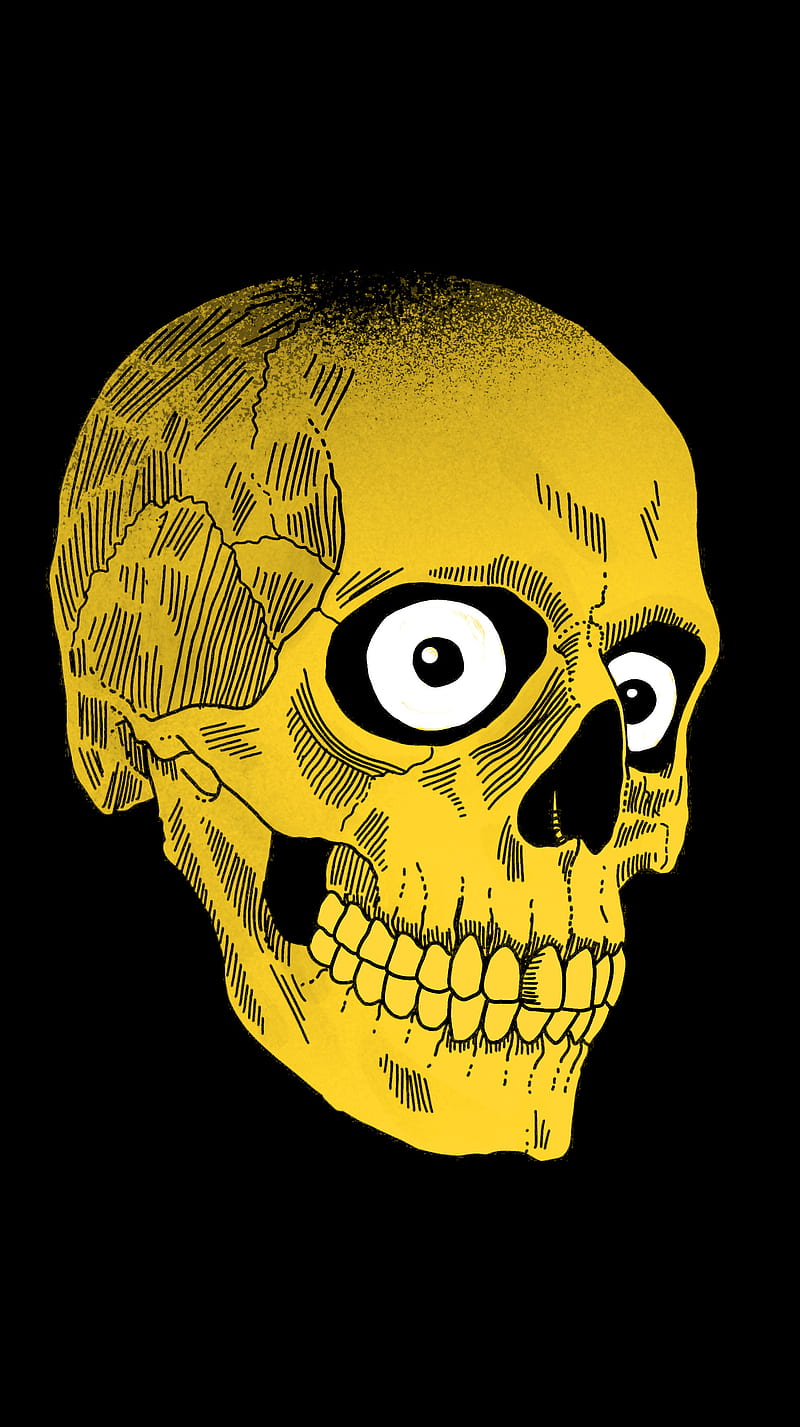 Creepy Yellow, My, amoled, badass, bones, clean, drawing, face, illustration, minimal, oled, scary, skull, true black, HD phone wallpaper