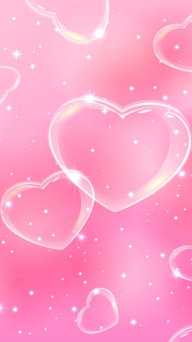 Pink Bubble Hearts, bubbles, sparkles, HD phone wallpaper