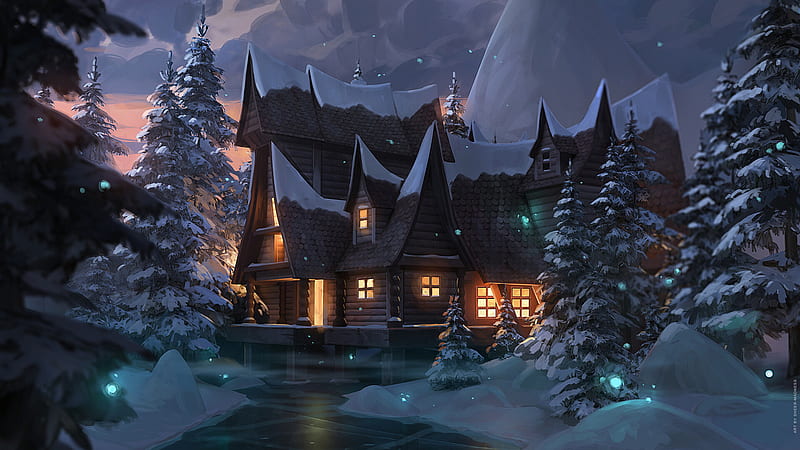 Fantasy, House, Ice, Snow, Tree, HD wallpaper