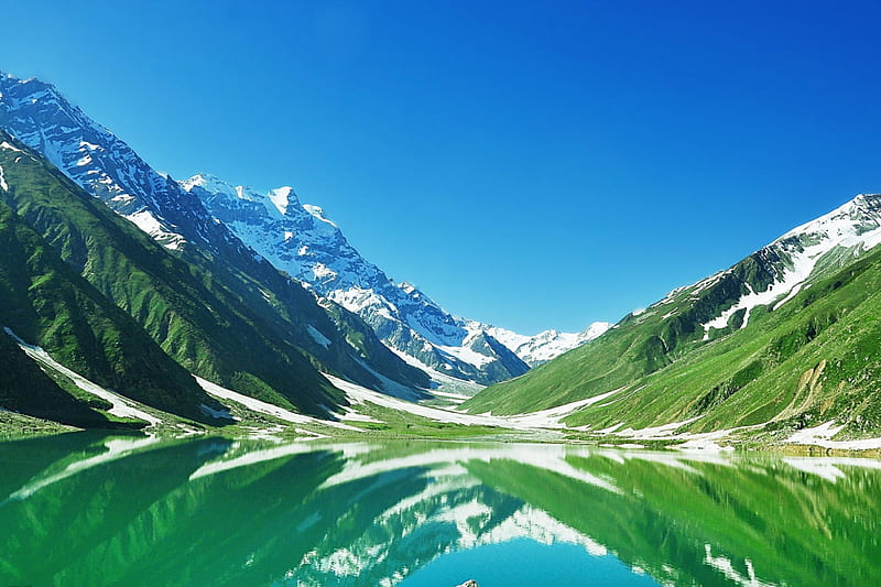 Saif-ul-muluk lake, Lake, Mountain, Blue sky, Pakistan, Valley, HD wallpaper